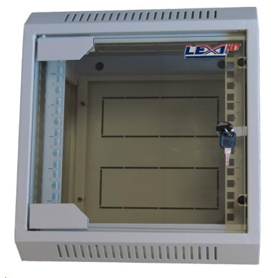 LEXI 10" nástenný 6U rack, šírka 310 mm, hĺbka 260 mm, sklenené dvere, zváraná konštrukcia, sivá farba
