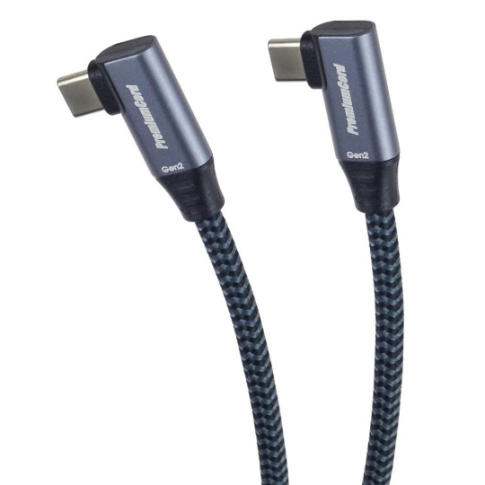 PremiumCord USB-C 2x zahnutý kabel ( USB 3.2 GEN 2x2, 5A, 100W, 20Gbit/s ) bavlněný oplet, délka: 1m PremiumCord USB-C 2x zahnutý kabel ( USB 3.2 GEN 2x2, 5A, 100W, 20Gbit/s ) bavlněný oplet, délka: 1m