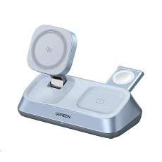 UGREEN magnetická bezdrátová nabíječka 3v1 MagFlow Qi2.2, 25W, MagSafe, stříbrná