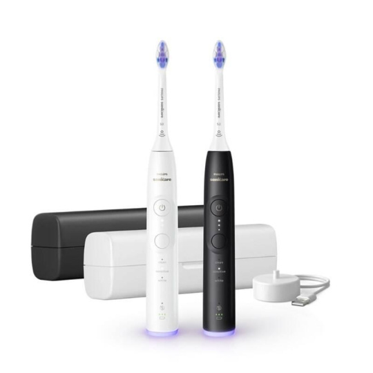 Philips Sonicare 6500 Gentle clean sada elektrických zubních kartáčků, 2 kusy, černá a bílá