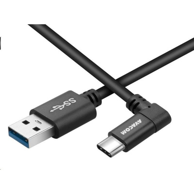 Dátový a nabíjací kábel USB - USB Type-C, 100 cm, 90° konektor, čierny