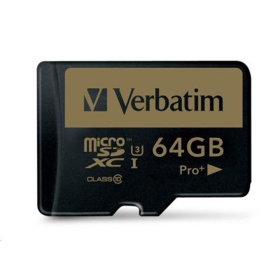 Karta VERBATIM MicroSDXC 64GB PRO+ Class 10, UHS 1 (R:90/W:80 MB/s)