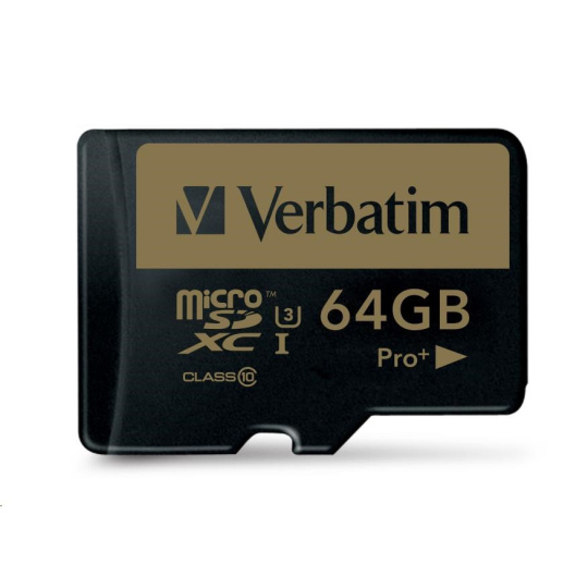 Karta VERBATIM MicroSDXC 64GB PRO+ Class 10, UHS 1 (R:90/W:80 MB/s)