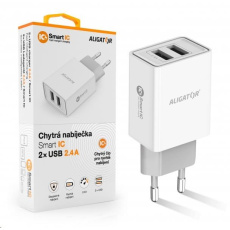 Aligator síťová nabíječka, 2x USB, smart IC, 2,4 A, bílá