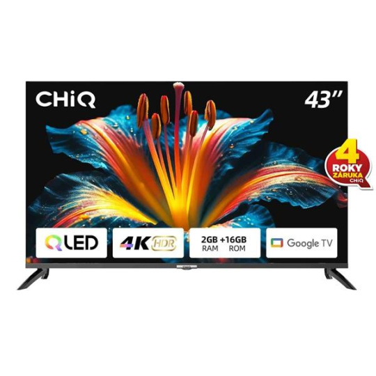 CHiQ U43QM8E TV 43", QLED, Google TV, Frameless, Dolby Audio, dbx-tv, nový design podstavce CHiQ U43QM8E TV 43", QLED, Google TV, Frameless, Dolby Audio, dbx-tv, nový design podstavce