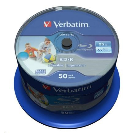 VERBATIM BD-R SL Datalife (50-pack)Blu-Ray/Spindle/6x/25GB Wide Printable