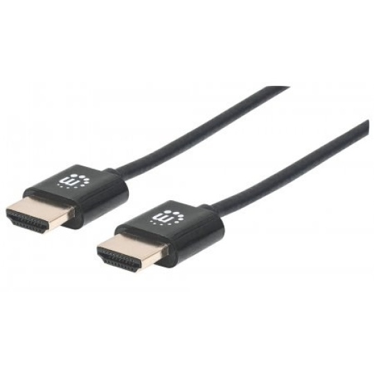 MANHATTAN Ultratenký vysokorýchlostný kábel HDMI s Ethernetom, HEC, ARC, 3D, 4K, HDMI samec - samec, tienený, čierny, 0,5 m