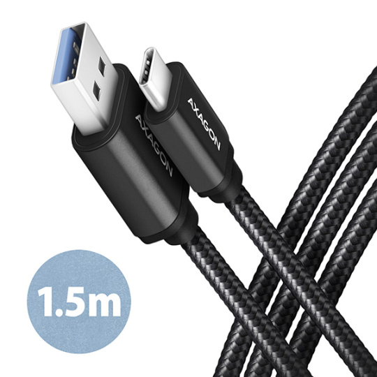 AXAGON BUCM3-AM15AB, SPEED kábel USB-C <->USB-A, 1</->.5 m, USB 3.2 Gen 1, 3A, ALU, opletenie, čierna