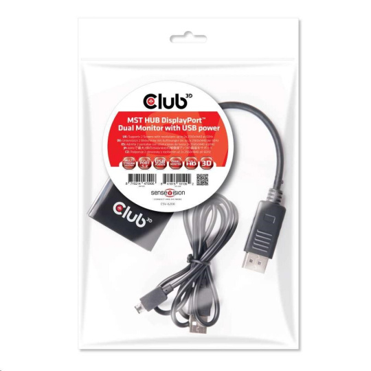 Club3D Video hub MST (Multi Stream Transport) DisplayPort na 2x DisplayPort, napájanie USB Club3D Video hub MST (Multi Stream Transport) DisplayPort na 2x DisplayPort, napájanie USB