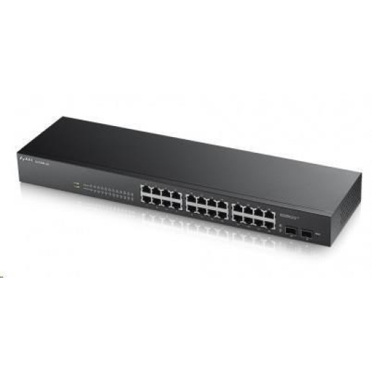 Zyxel GS1900-24 v2 26portový gigabitový webový inteligentný prepínač, 24x gigabitový RJ45, 2x SFP, bez ventilátora