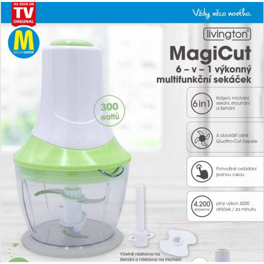 BAZAR - Livington MagiCut - 6v1 výkonný multifunkční sekáček - Poškozený obal (Komplet)