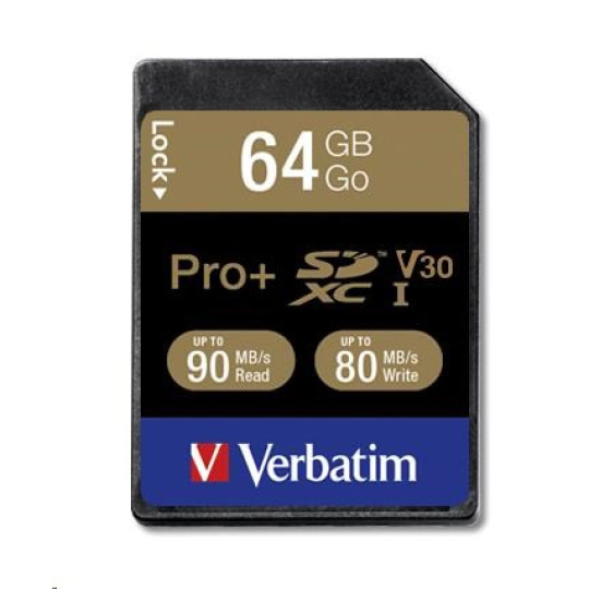 Karta VERBATIM SDXC 64GB PRO+ Class 10, UHS-1 (R:90/W:80 MB/s)