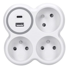 Solight rozbočka, 3x 15A, USB nabíječka A+C, bílá-šedá Solight rozbočka, 3x 15A, USB nabíječka A+C, bílá-šedá
