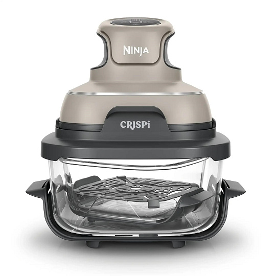Ninja FN101EUST Crispi, přenosná horkovzdušná fritéza, 4v1, šedá, příkon 1700 W, skleněné nádoby 1,4 l a 3,8 l, bez PFAS