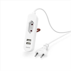 Hama sieťová nabíjačka s predlžovacím káblom, 2x USB-A, 1x el. zásuvka Euro, 1,9 m