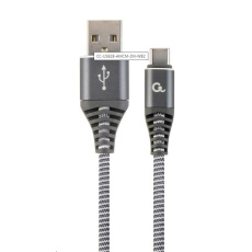 GEMBIRD CABLEXPERT USB 2.0 Kábel AM na typ C (AM/CM), 2 m, opletený, sivý a biely, blister, PREMIUM KVALITA