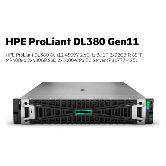 HPE PL DL380g11 4509Y (2.6/8C) 2x32G (p64706) 8SFF MR408i-o 2x480G 2x1000W 4x1Gb NBD333 Smart Choice HPE PL DL380g11 4509Y (2.6/8C) 2x32G (p64706) 8SFF MR408i-o 2x480G 2x1000W 4x1Gb NBD333 Smart Choice