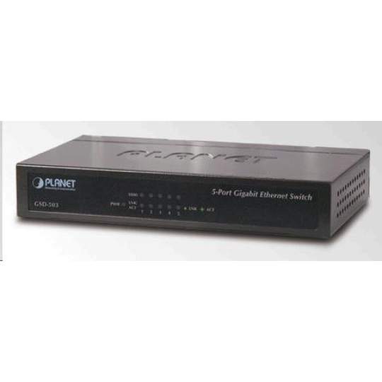 Planet GSD-503 Switch 5x10/100/1000BASE-T, EUP, 802.3AZ, kov