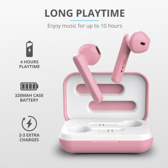 TRUST sluchátka Primo Touch Bluetooth Wireless Earphones - pink TRUST sluchátka Primo Touch Bluetooth Wireless Earphones - pink