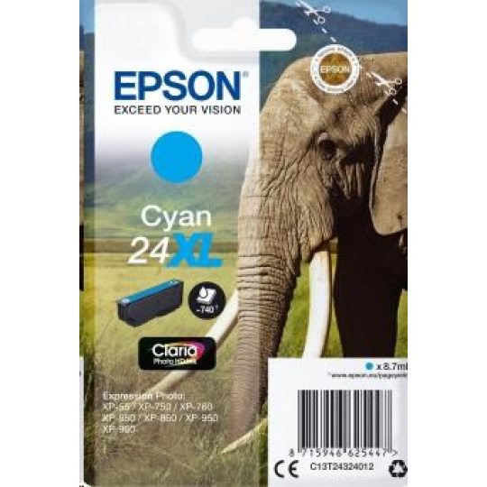 Atramentová tyčinka EPSON Singlepack "Elephant" Cyan 24XL Claria Photo HD Ink