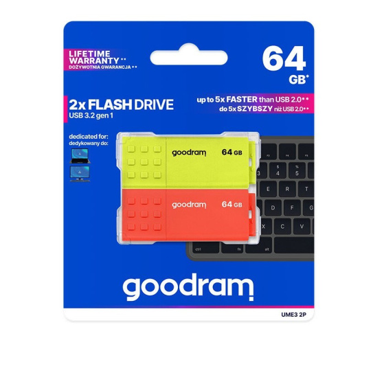 GOODRAM Flash Disk 2x64GB UME3, USB 3.0, žlutá, oranžová