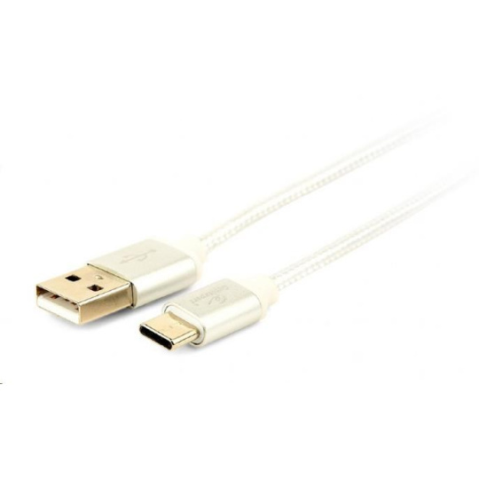 GEMBIRD CABLEXPERT kábel USB na USB-C (AM/CM), 1,8 m, opletený, strieborný, blister