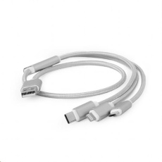 GEMBIRD kábel CABLEXPERT USB A Male/Micro B + Type-C + Lightning, 1 m, opletený, strieborný, blister GEMBIRD kábel CABLEXPERT USB A Male/Micro B + Type-C + Lightning, 1 m, opletený, strieborný, blister