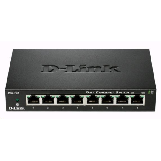 D-Link DES-108 8-portový 10/100 stolný prepínač s kovovým puzdrom