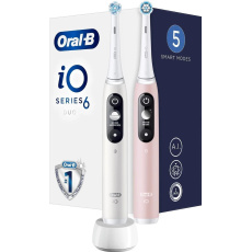 Oral-B iO Series 6 Duo White & Pink Sand set elektrických zubních kartáčků, 5 režimů, AI, časovač Oral-B iO Series 6 Duo White & Pink Sand set elektrických zubních kartáčků, 5 režimů, AI, časovač