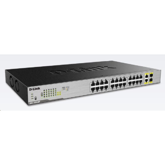 D-Link DGS-1026MP 26-portový gigabitový PoE switch, 24x gigabitový RJ45 PoE, 2x gigabitový RJ45/SFP, rozpočet PoE 370W