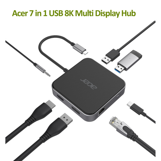 Kľúč ACER 7v1 typu C: 3 x USB3.0, 1 x HDMI, 1 x pd typu C, 1 x čítačka sd kariet, 1 x čítačka tf kariet