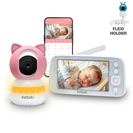 EVOLVEO Baby Monitor N5, Set videochůvičky s 360° dohledem, obousměrnou komunikací a ukolébavkami, růžová EVOLVEO Baby Monitor N5, Set videochůvičky s 360° dohledem, obousměrnou komunikací a ukolébavkami, růžová