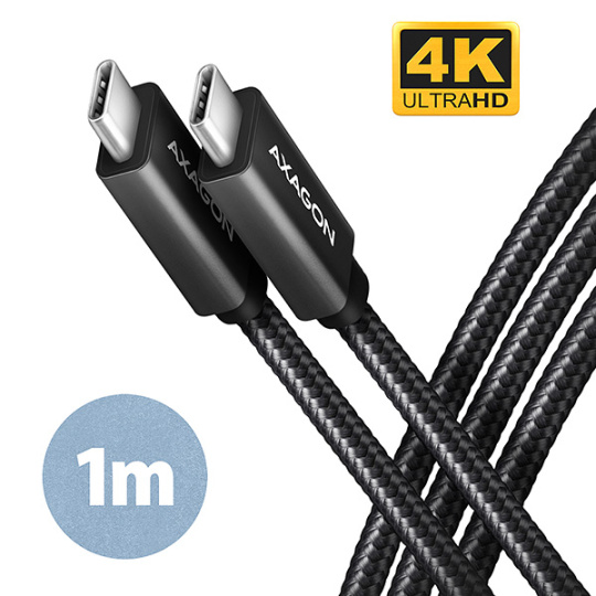 AXAGON BUCM32-CM10AB, SPEED+ kábel USB-C <->USB-C, 1 m, USB 3</->.2 Gen 2, PD 100W 5A, 4k HD, ALU, opletenie, čierna