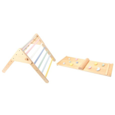 Dřevěný Piklerové trojúhelník set s montessori prknem - pastelový