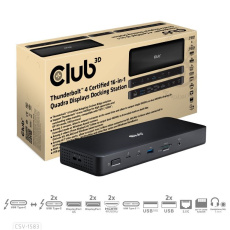 Club3D Dokovací stanice 16v1 Quadra (4) ThunderBolt 4, 2xTB, 3xDP, 2xHDMI, 3xUSB, RJ45, SD-TF Karta, 1xUSB-C, 150W PD Club3D Dokovací stanice 16v1 Quadra (4) ThunderBolt 4, 2xTB, 3xDP, 2xHDMI, 3xUSB, RJ45, SD-TF Karta, 1xUSB-C, 150W PD