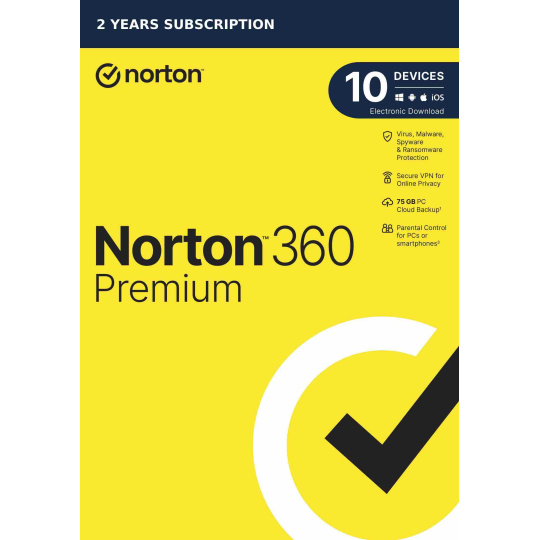 NORTON 360 PREMIUM 75GB +VPN 1 používateľ pre 10 zariadení na 2 roky ESD