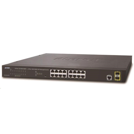 Planet GS-4210-16T2 Switch, L2/L4, 16x 1000Base-T, 2x SFP, Web/SNMPv3, VLAN, QoS, IPv6, fanless