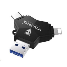 USB Flash disk Viking 3.0 4v1 s konektorom Lightning/Micro USB/USB/USB-C, 128 GB, čierna