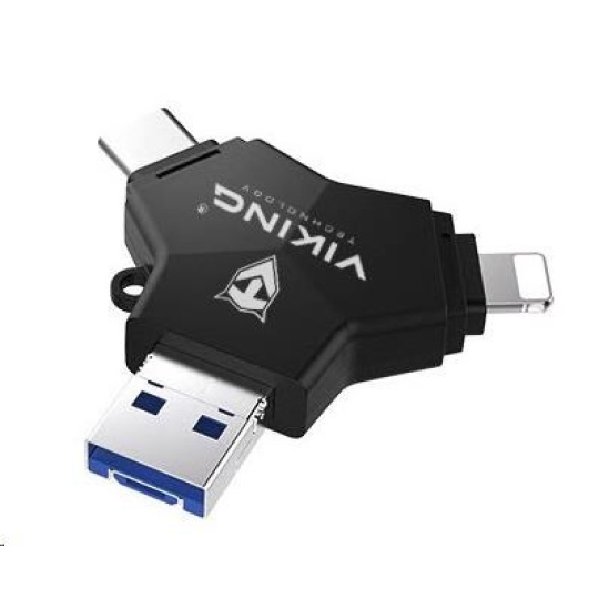 USB Flash disk Viking 3.0 4v1 s konektorom Lightning/Micro USB/USB/USB-C, 128 GB, čierna