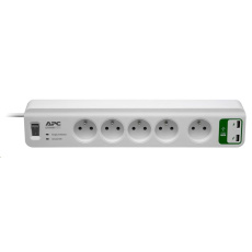 APC Essential SurgeArrest 5 zásuviek s 5V, 2.4A 2 portová USB nabíjačka 230V Francúzsko, 1.8m APC Essential SurgeArrest 5 zásuviek s 5V, 2.4A 2 portová USB nabíjačka 230V Francúzsko, 1.8m