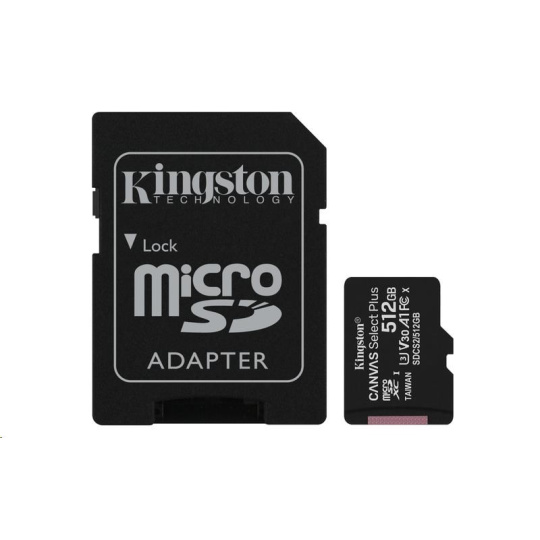 Karta Kingston 512GB micSDXC Canvas Select Plus 100R A1 C10 + adaptér SD