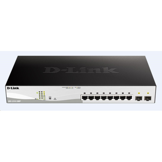 D-Link DGS-1210-10MP 10-portový gigabitový Smart+ PoE switch, 8x GbE PoE+, 2x SFP, PoE 130W, bez ventilátora