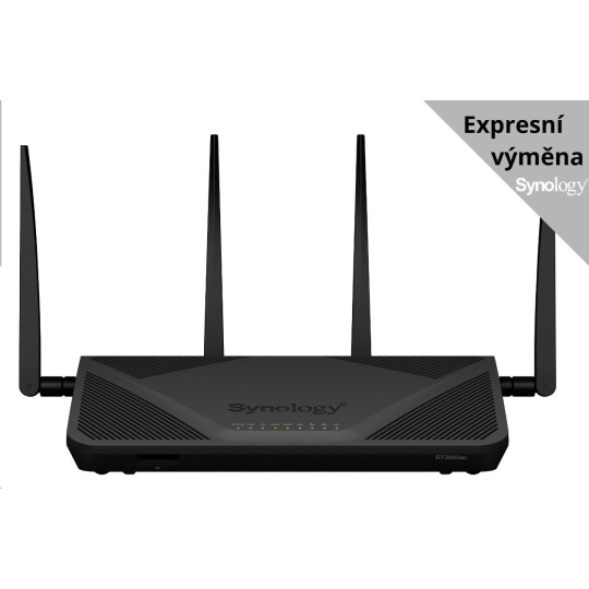 Synology RT2600AC 2,4 GHz/5 GHz 802.11a/b/g/n/ac (2C/1,7GHz/512MBRAM/1xUSB3.0/1xUSB2.0/1xSD/1xGbEWAN,4xGbELAN)