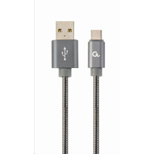 GEMBIRD CABLEXPERT USB 2.0 Kábel AM na typ C (AM/CM), 2 m, kovová špirála, sivý, blister, PREMIUM QUALITY