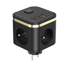 Viking síťový adaptér Y33, 3x 230 V, 1x USB-A, 2x USB-C, tlačítko ON/OFF, černá Viking síťový adaptér Y33, 3x 230 V, 1x USB-A, 2x USB-C, tlačítko ON/OFF, černá