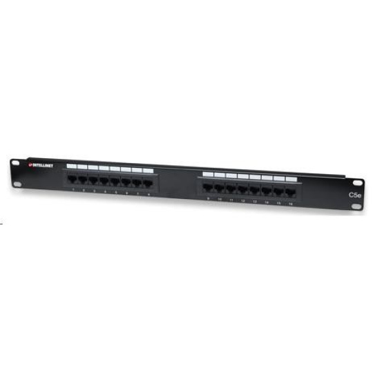 Patch panel Intellinet, 19", Cat5e, 16 portov, UTP, 1U, čierny