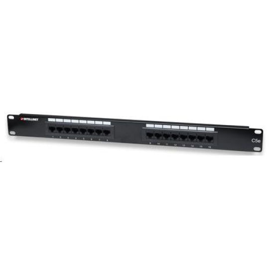 Patch panel Intellinet, 19", Cat5e, 16 portov, UTP, 1U, čierny