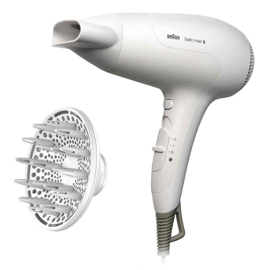 Braun Satin Hair 3 HD385 PowerPerfection fén na vlasy, 2000 W, 2 rychlosti, 3 teploty, bílá