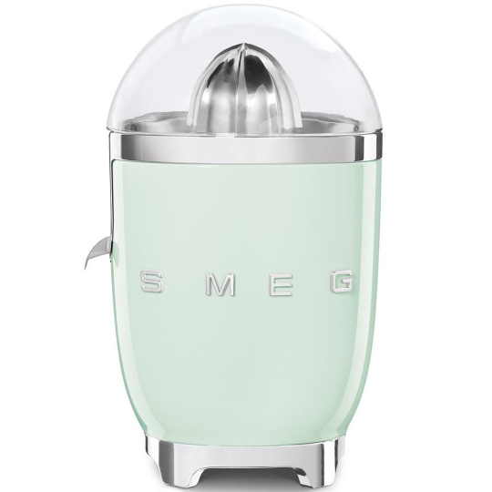 Smeg CJF11PGEU citrusový odšťavňovač, 70 W, manuální tlak, univerzální kužel z nerezové oceli, pastelově zelený Smeg CJF11PGEU citrusový odšťavňovač, 70 W, manuální tlak, univerzální kužel z nerezové oceli, pastelově zelený