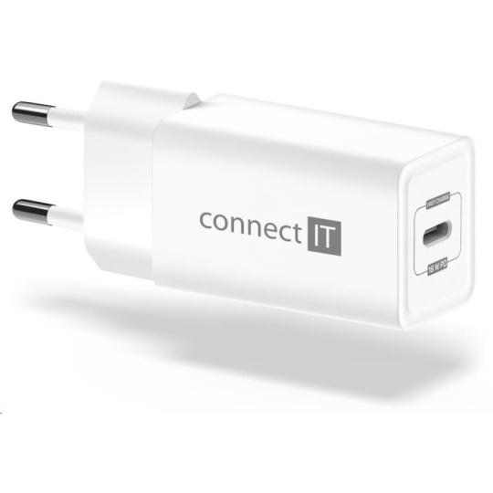 Nabíjací adaptér CONNECT IT Fast PD Charge 1×USB-C, 18 W PD, biely